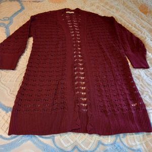Lauren Conrad LC Open Front Acrylic Cardigan Women's Size PS Sweater  Burgundy